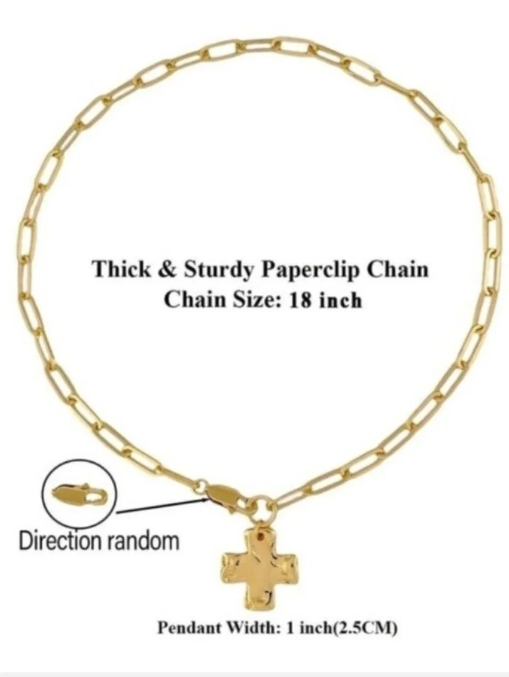 NEW! Minimalist Gold Paperclip Link Chain With Chunky Cross Pendant Necklace - Picture 4 of 4